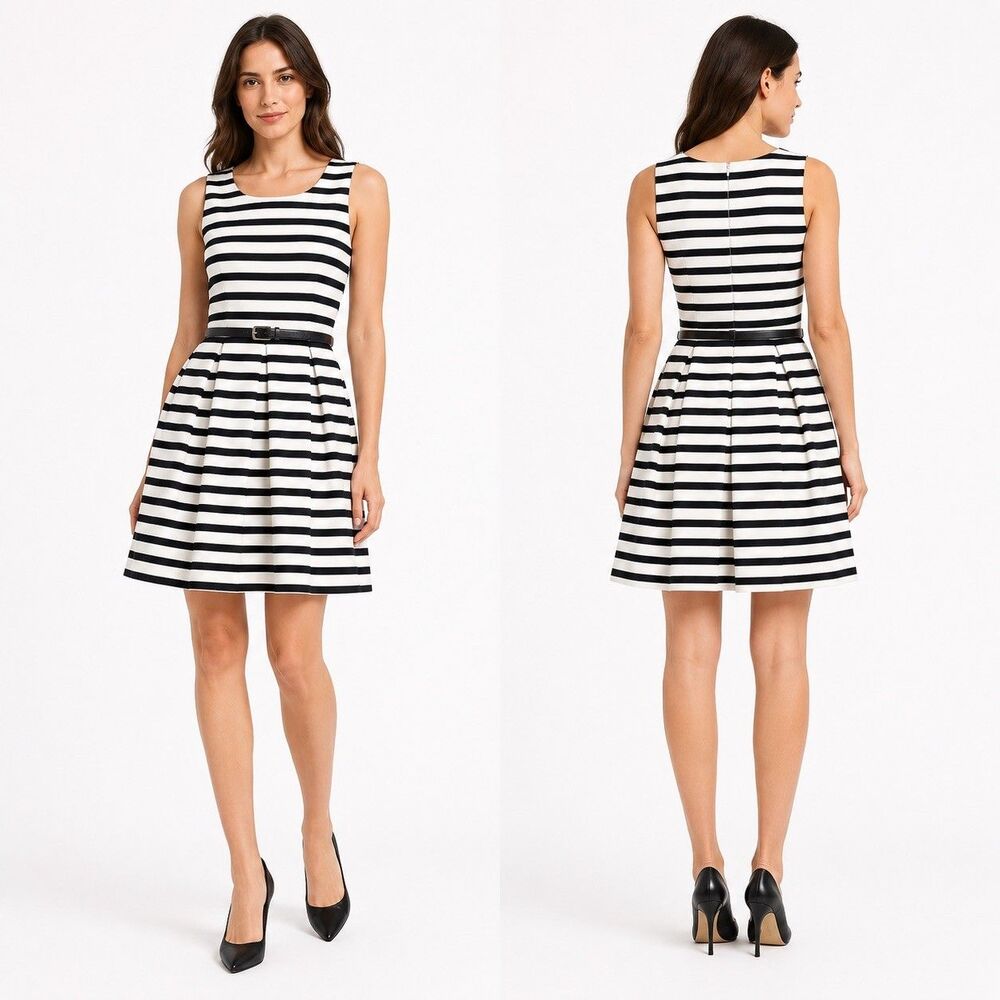 Gap Women’s Size 2 Black White Striped Fit & Flare Sleeveless Dress